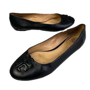 Tory Burch Lowell Ballet Flats Size 9.5 M Black Leather Logo